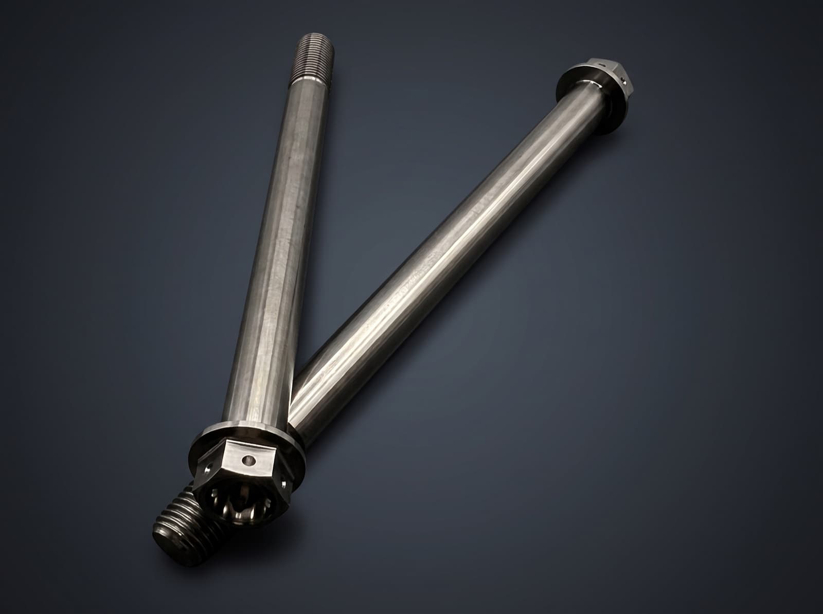 Titanium Honda RS125 NF4 rear engine mount bolt, machined hex head with drilled flange